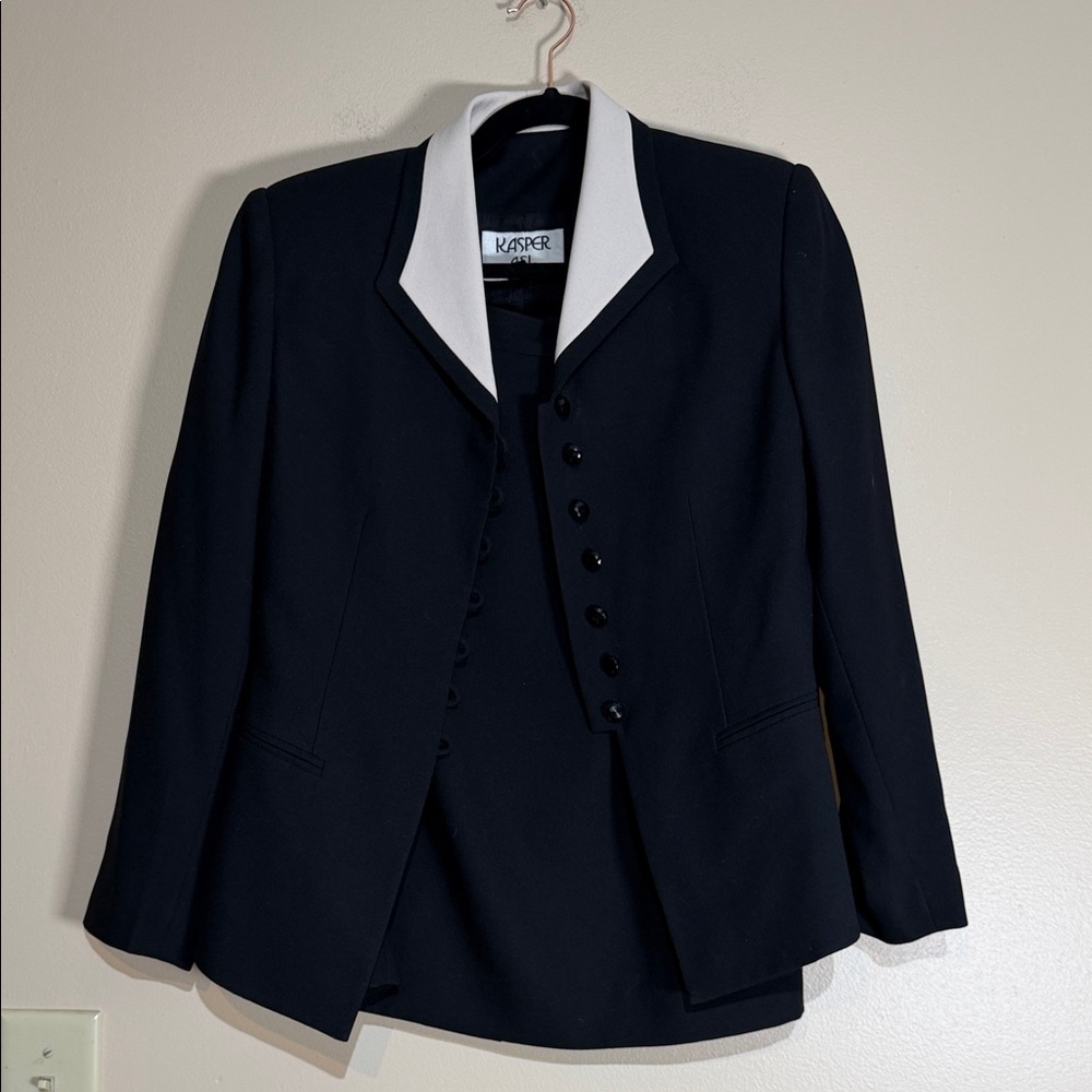 Kasper Black Jacket and Skirt Set with White Collar